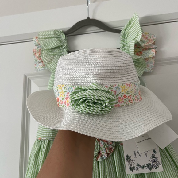 Iris & Ivy Girl's 2-Piece Striped Seersucker Dress & Hat Set - Picture 8 of 8